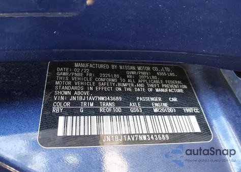 2022 Nissan Rogue Sport S Fwd Xtronic Cvt from USA, damaged, VIN JN1BJ1AV7NW343689